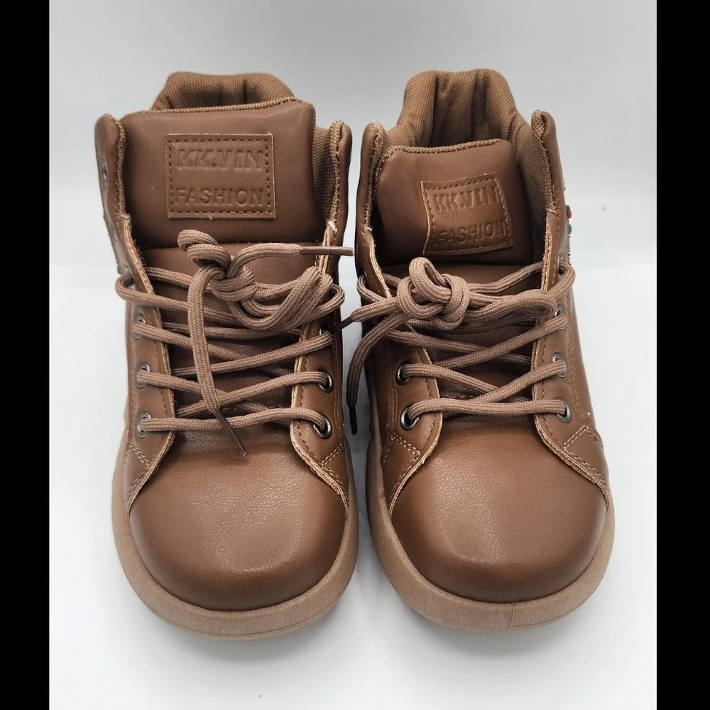 KKVIN Fashion Brown High Top Sneakers Lace Up Casual Shoes Size 36